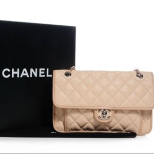 CHANEL Jumbo French Riviera Caviar Flap Beige